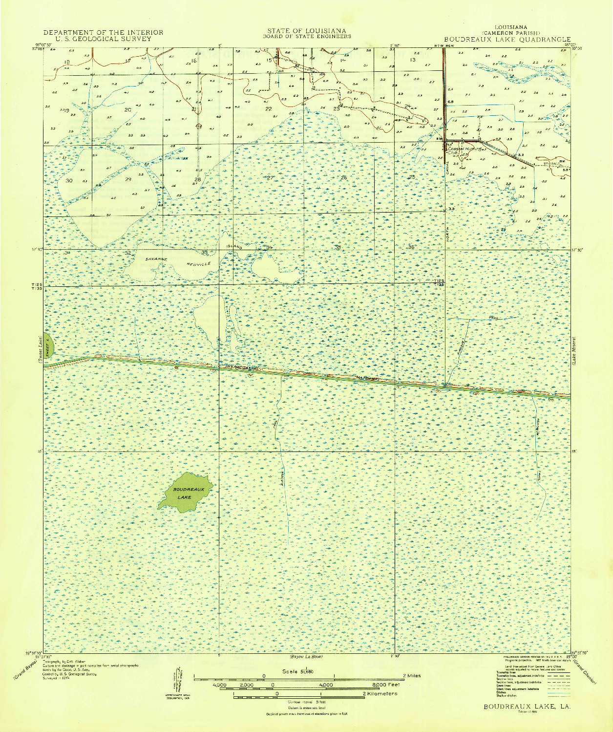 USGS 1:31680-SCALE QUADRANGLE FOR BOUDREAUX LAKE, LA 1935