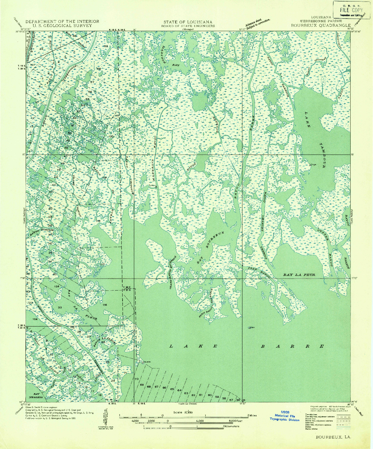 USGS 1:31680-SCALE QUADRANGLE FOR BOURBEUX, LA 1935