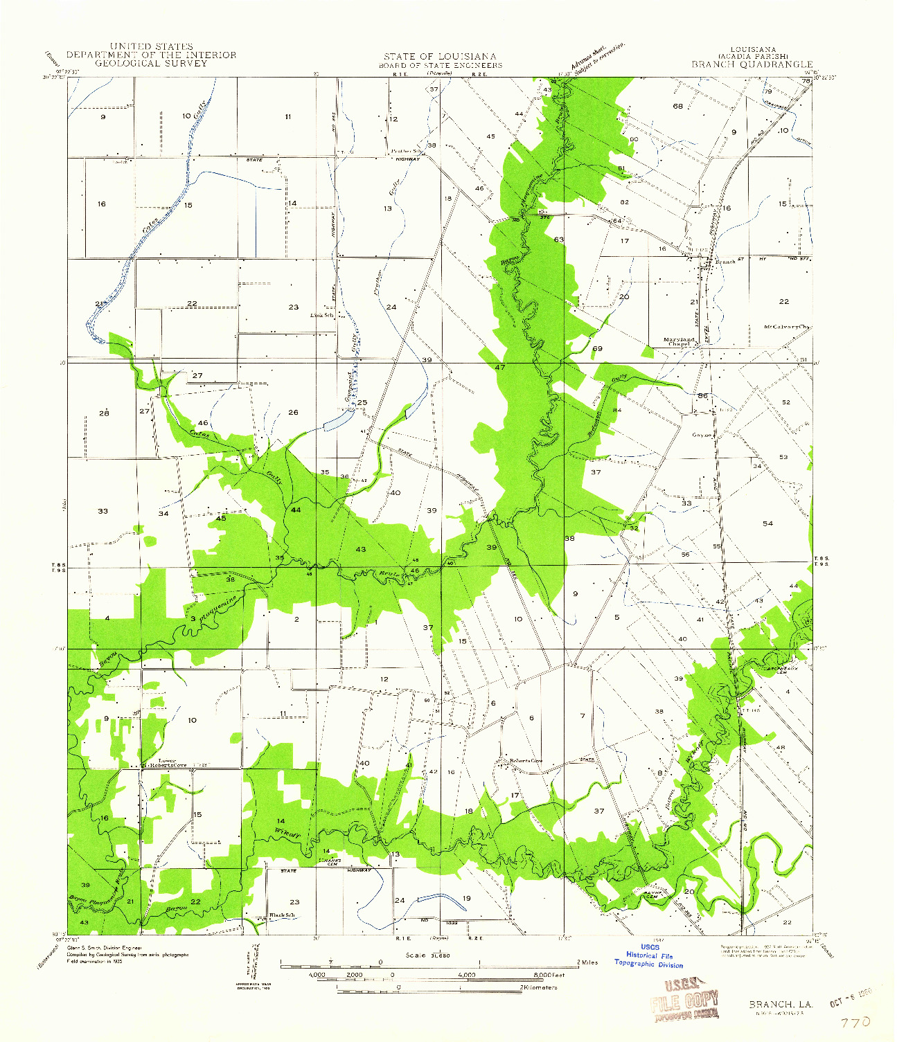 USGS 1:31680-SCALE QUADRANGLE FOR BRANCH, LA 1935