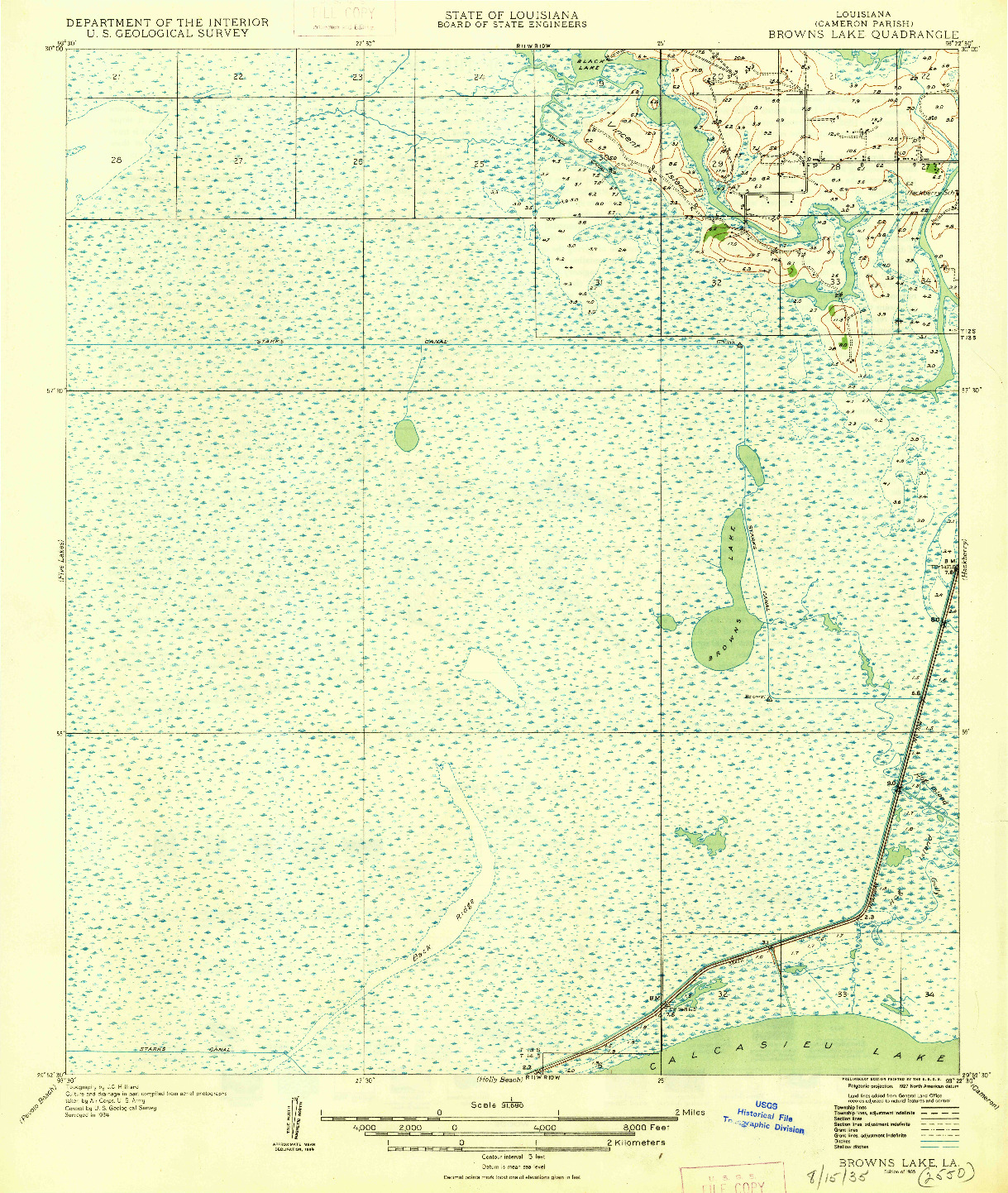 USGS 1:31680-SCALE QUADRANGLE FOR BROWNS LAKE, LA 1935