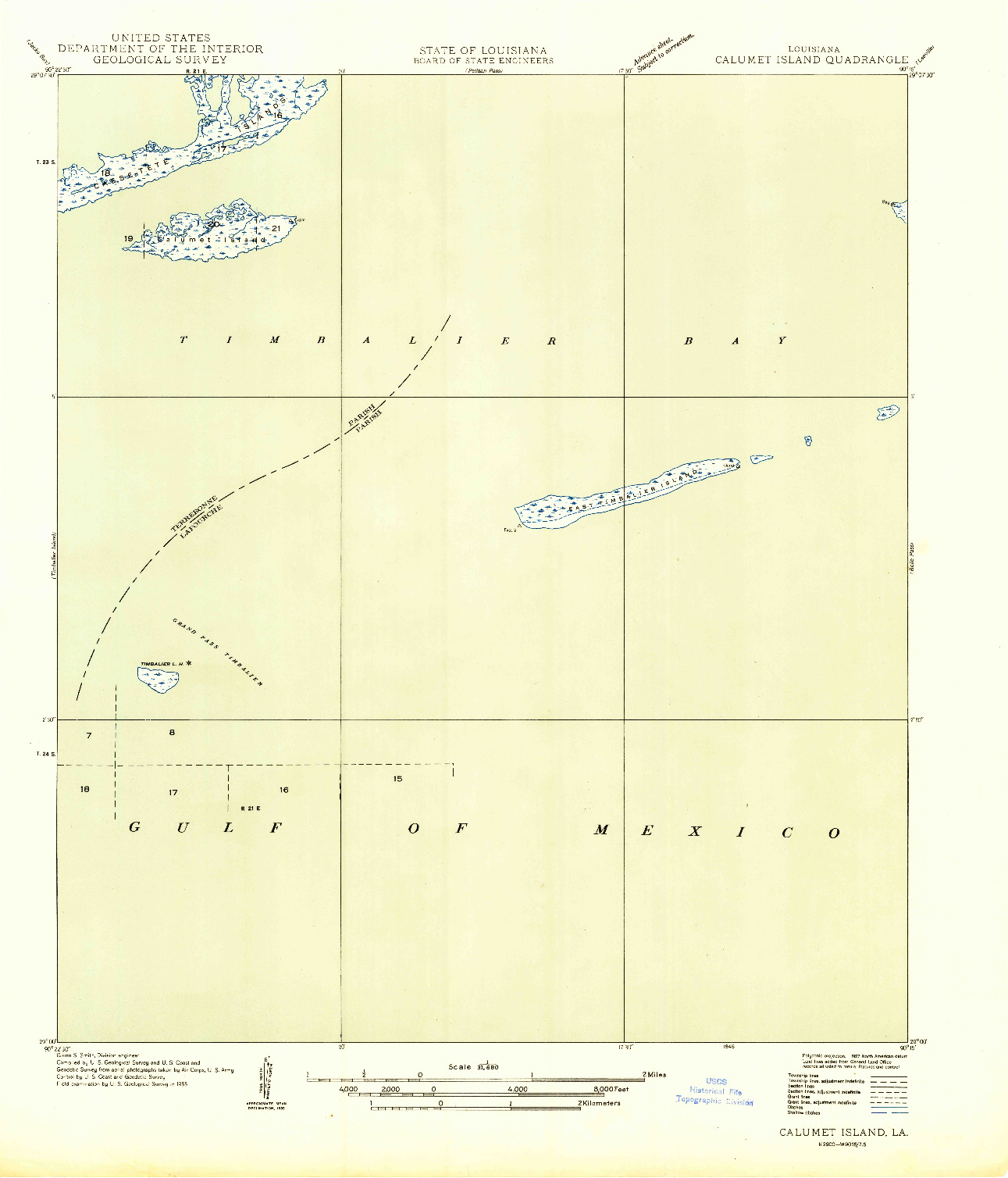 USGS 1:31680-SCALE QUADRANGLE FOR CALUMET ISLAND, LA 1935