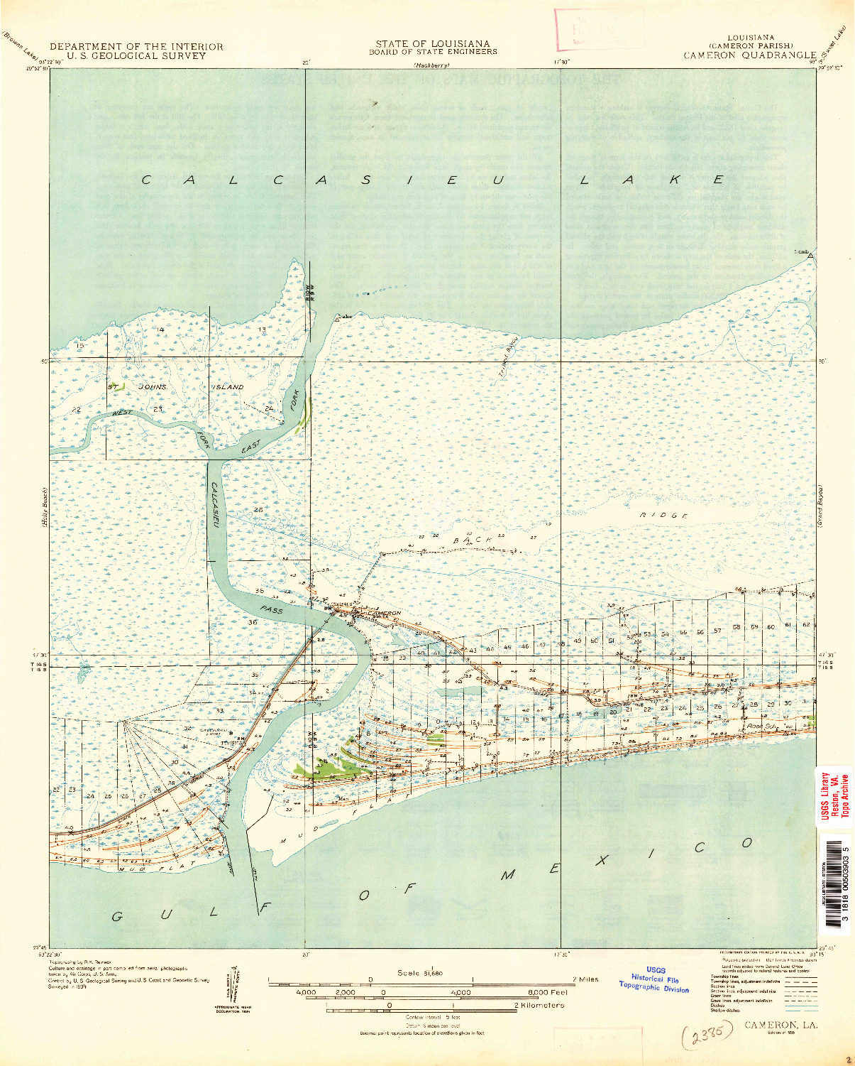 USGS 1:31680-SCALE QUADRANGLE FOR CAMERON, LA 1935