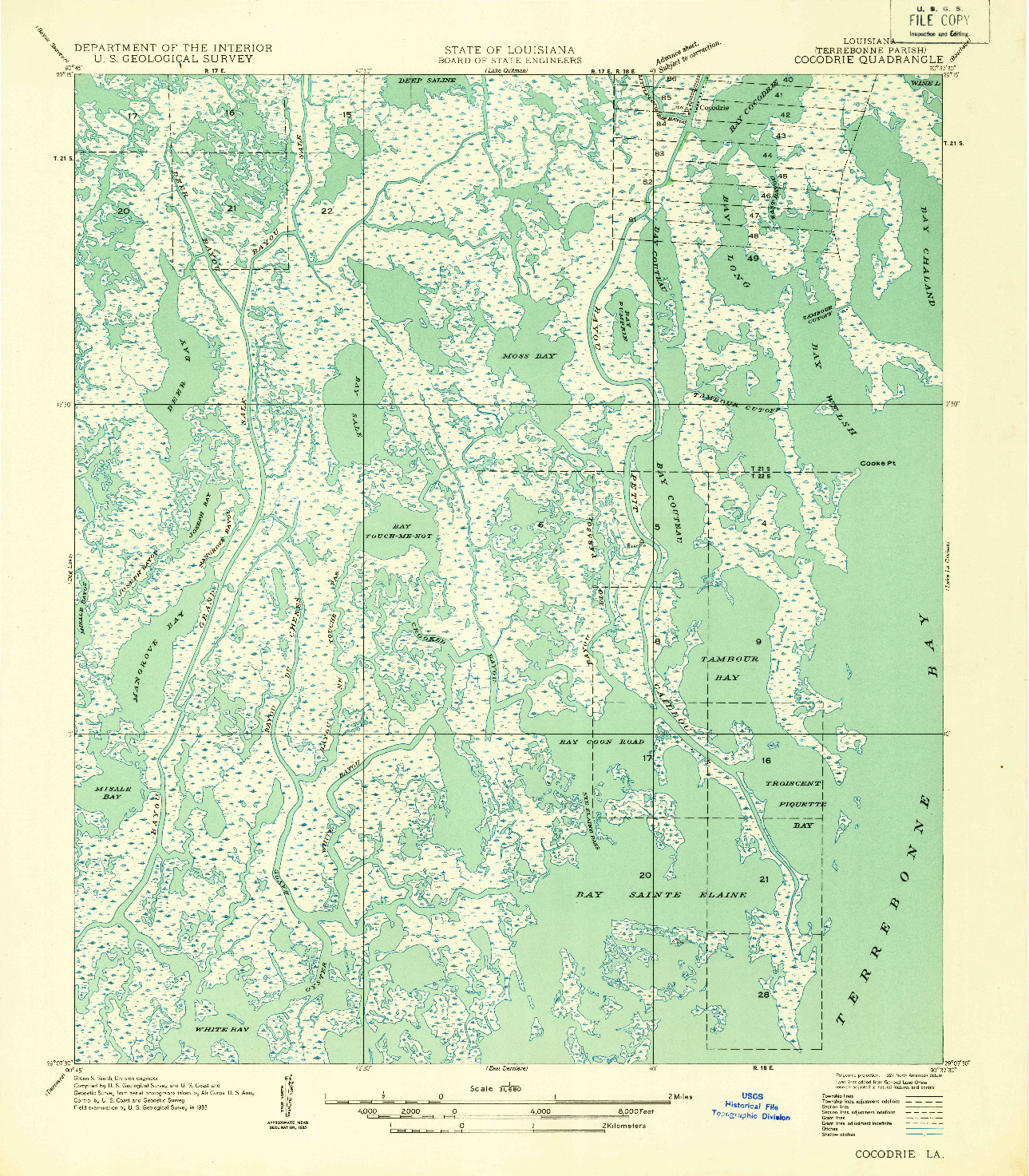 USGS 1:31680-SCALE QUADRANGLE FOR COCODRIE, LA 1935