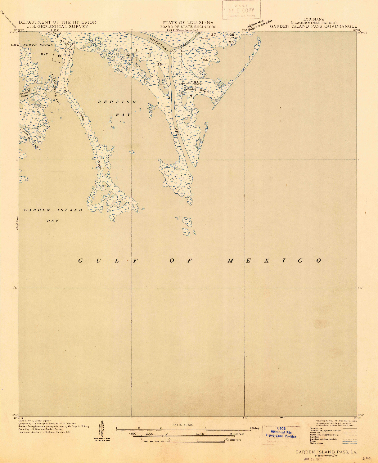 USGS 1:31680-SCALE QUADRANGLE FOR GARDEN ISLAND PASS, LA 1935