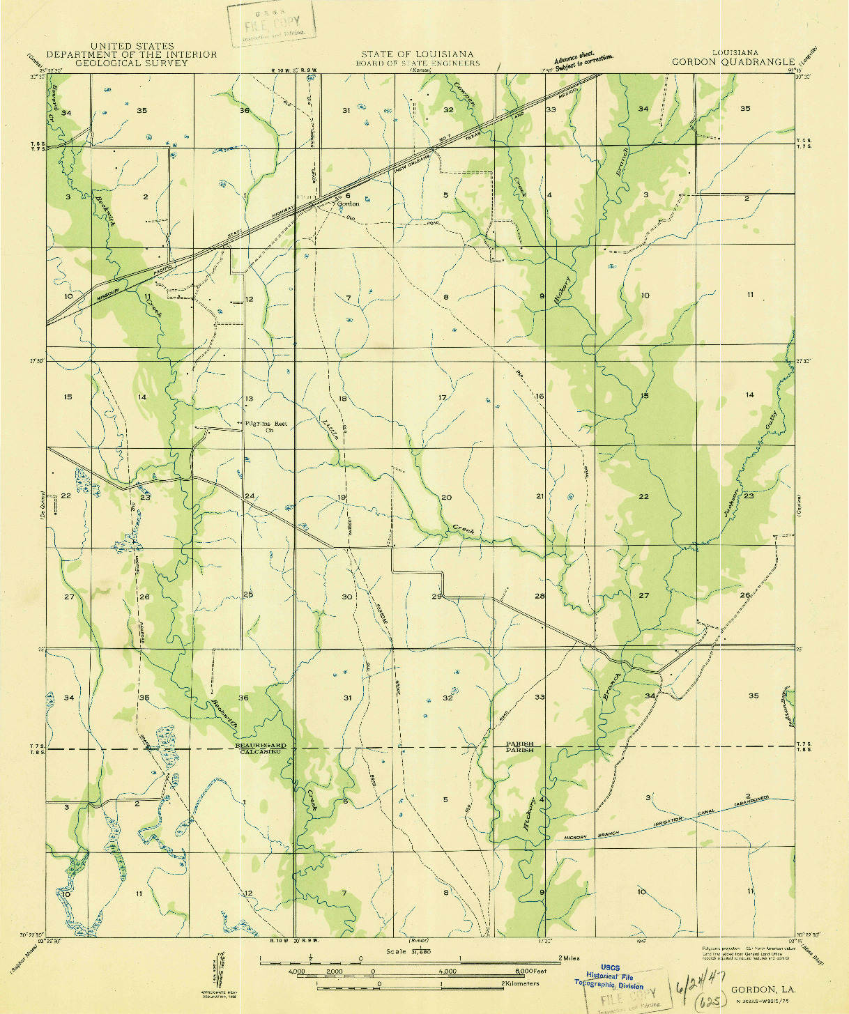 USGS 1:31680-SCALE QUADRANGLE FOR GORDON, LA 1935