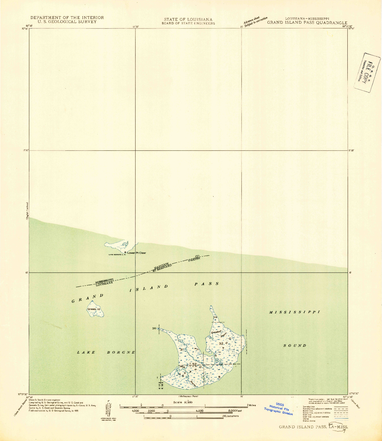 USGS 1:31680-SCALE QUADRANGLE FOR GRAND ISLAND PASS, LA 1935