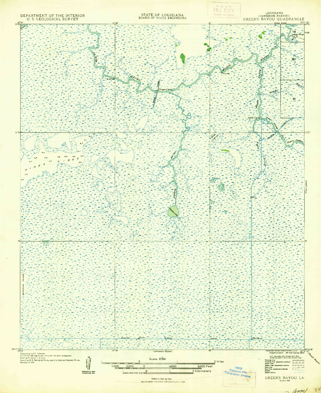 USGS 1:31680-SCALE QUADRANGLE FOR GREENS BAYOU, LA 1935