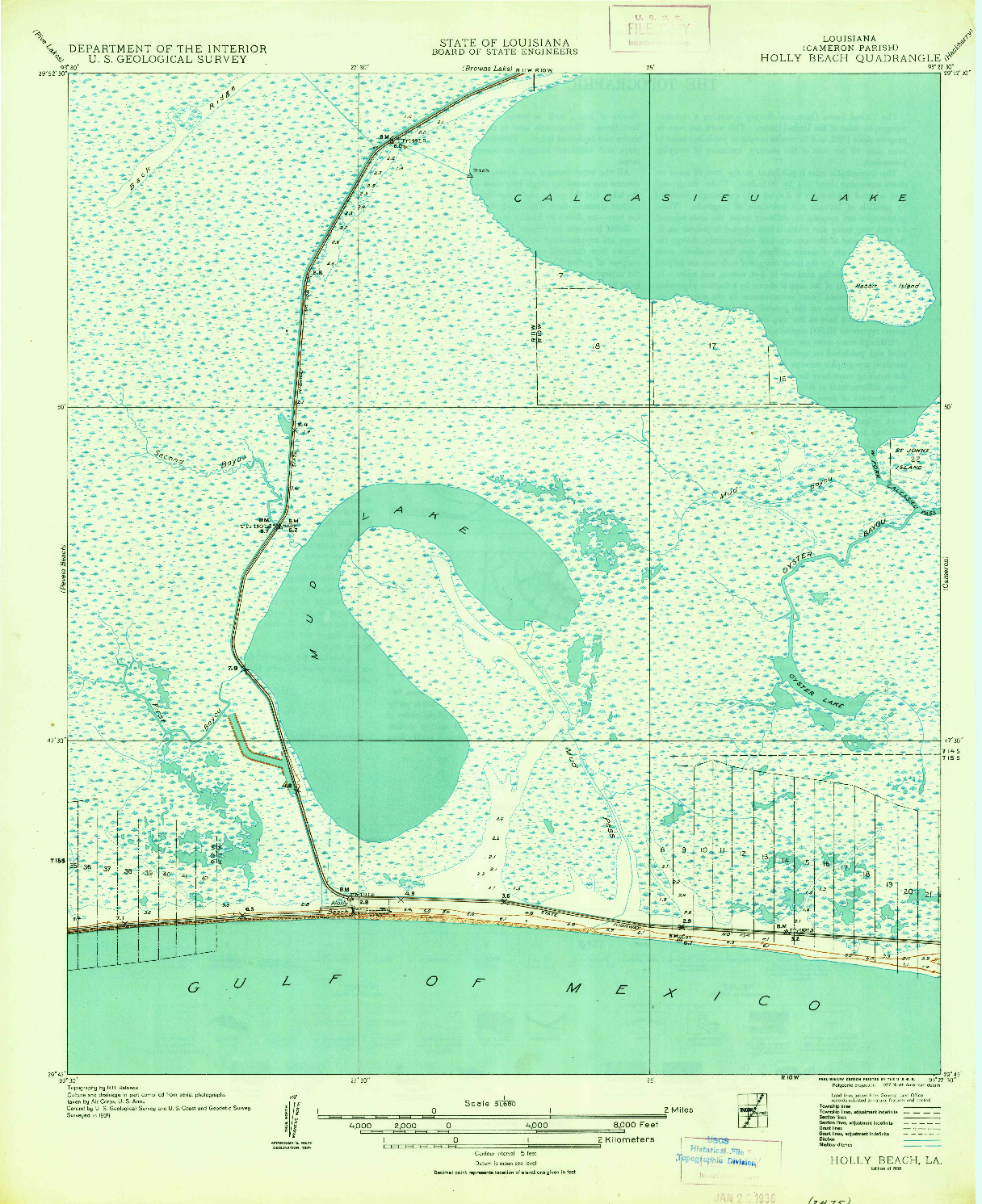 USGS 1:31680-SCALE QUADRANGLE FOR HOLLY BEACH, LA 1935