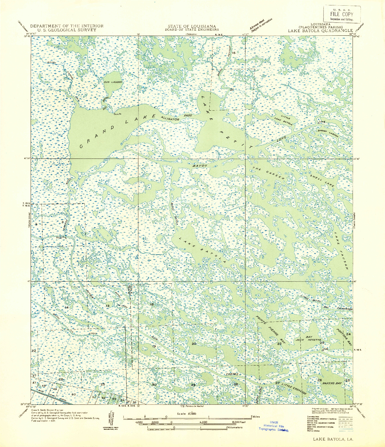 USGS 1:31680-SCALE QUADRANGLE FOR LAKE BATOLA, LA 1935