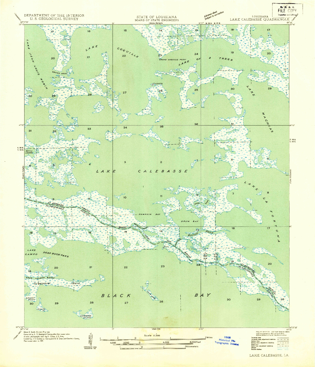 USGS 1:31680-SCALE QUADRANGLE FOR LAKE CALEBASSE, LA 1935