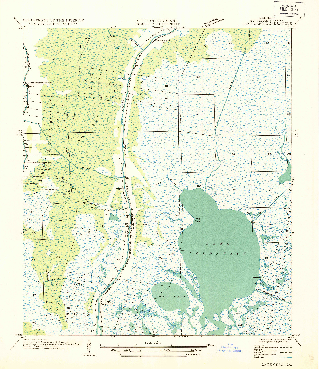 USGS 1:31680-SCALE QUADRANGLE FOR LAKE GERO, LA 1935