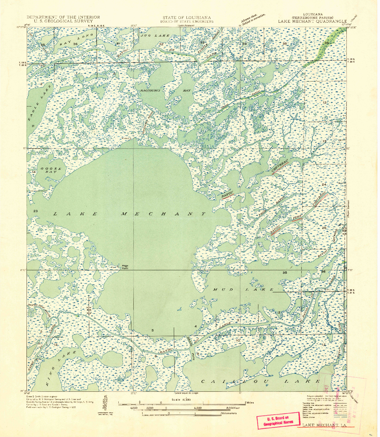 USGS 1:31680-SCALE QUADRANGLE FOR LAKE MECHANT, LA 1935