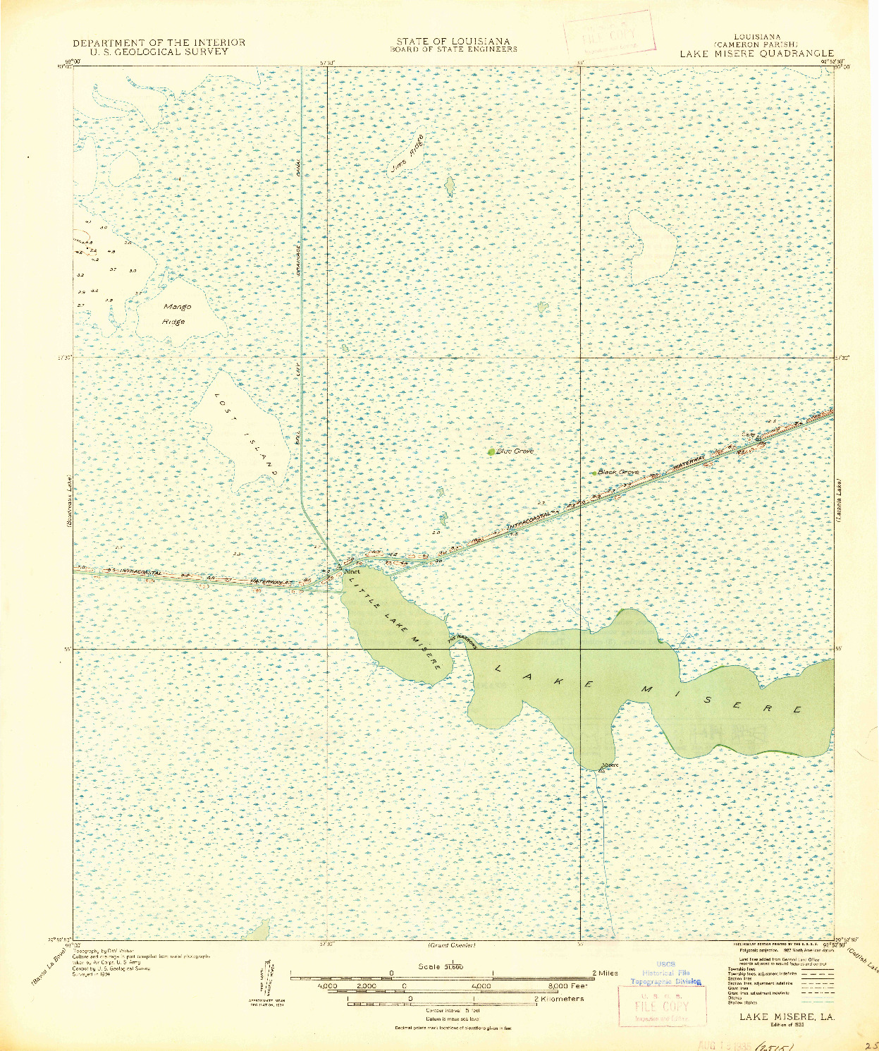 USGS 1:31680-SCALE QUADRANGLE FOR LAKE MISERE, LA 1935