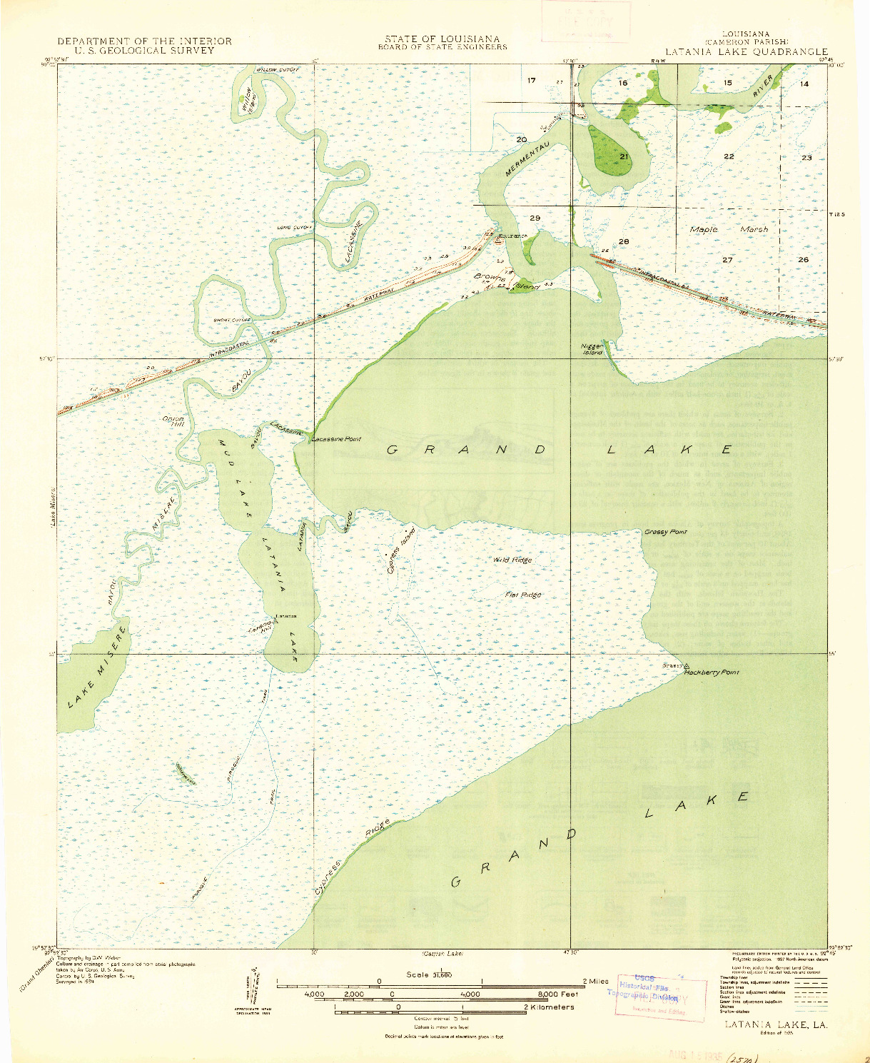 USGS 1:31680-SCALE QUADRANGLE FOR LATANIA LAKE, LA 1935