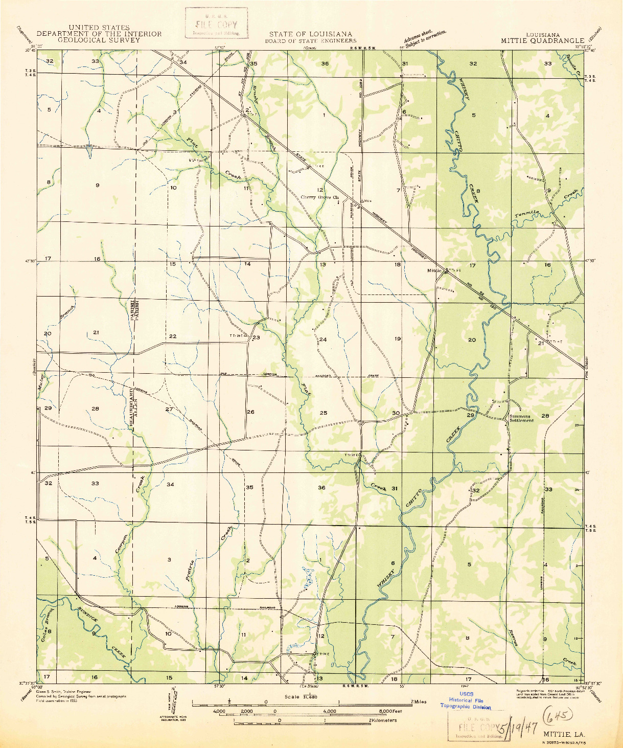 USGS 1:31680-SCALE QUADRANGLE FOR MITTIE, LA 1935