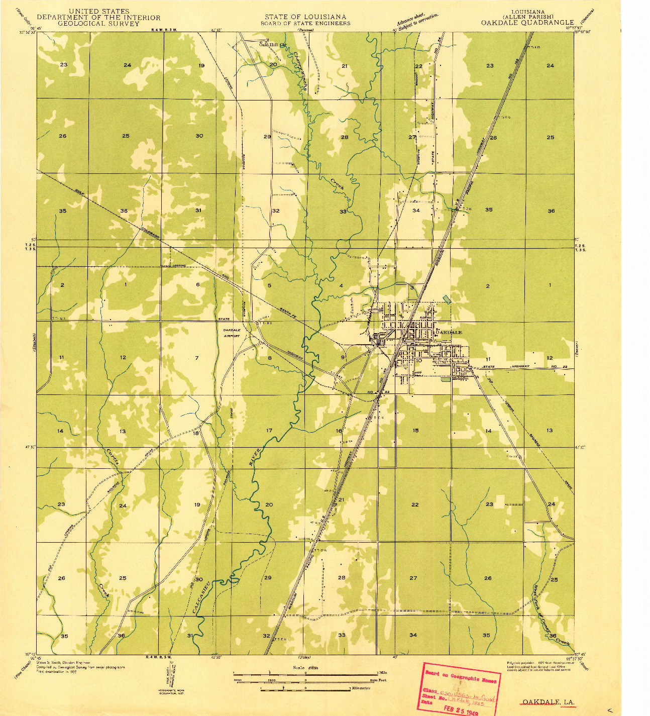 USGS 1:31680-SCALE QUADRANGLE FOR OAKDALE, LA 1935