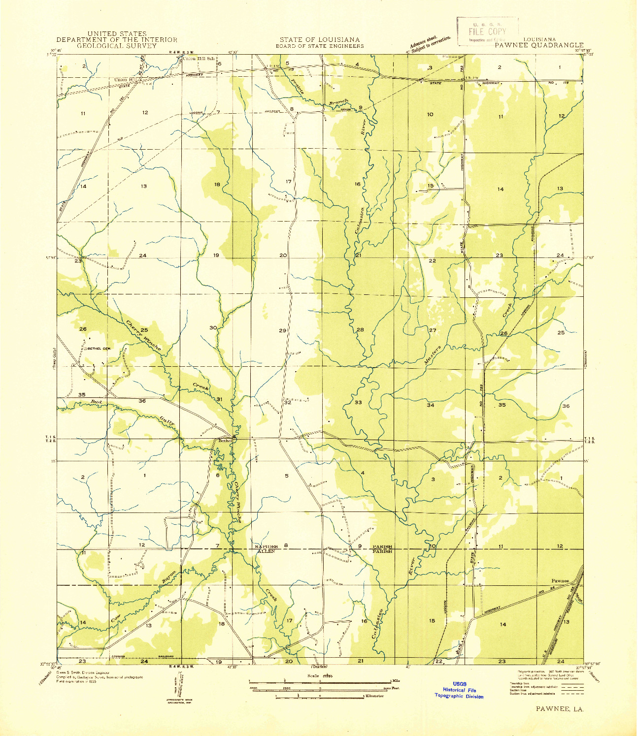 USGS 1:31680-SCALE QUADRANGLE FOR PAWNEE, LA 1935