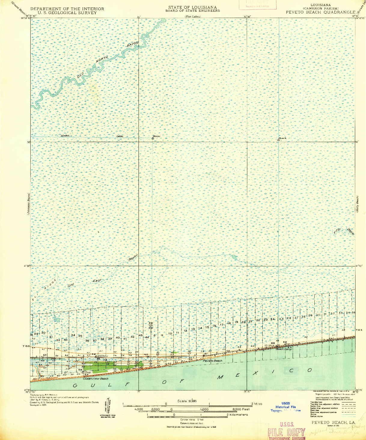USGS 1:31680-SCALE QUADRANGLE FOR PEVETO BEACH, LA 1935