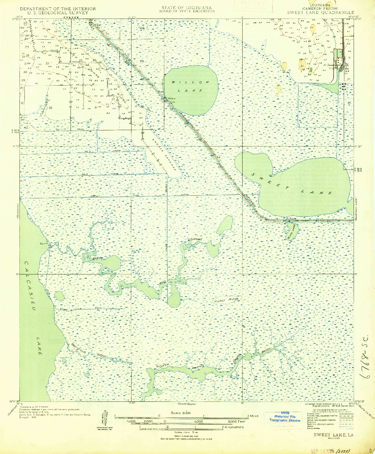 USGS 1:31680-SCALE QUADRANGLE FOR SWEET LAKE, LA 1935