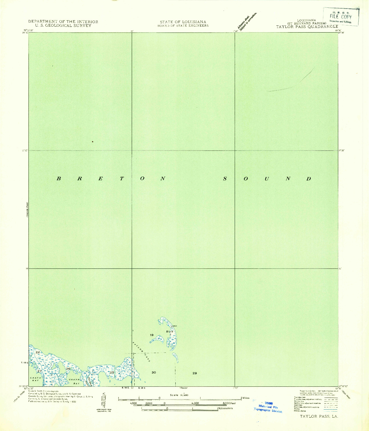 USGS 1:31680-SCALE QUADRANGLE FOR TAYLOR PASS, LA 1935