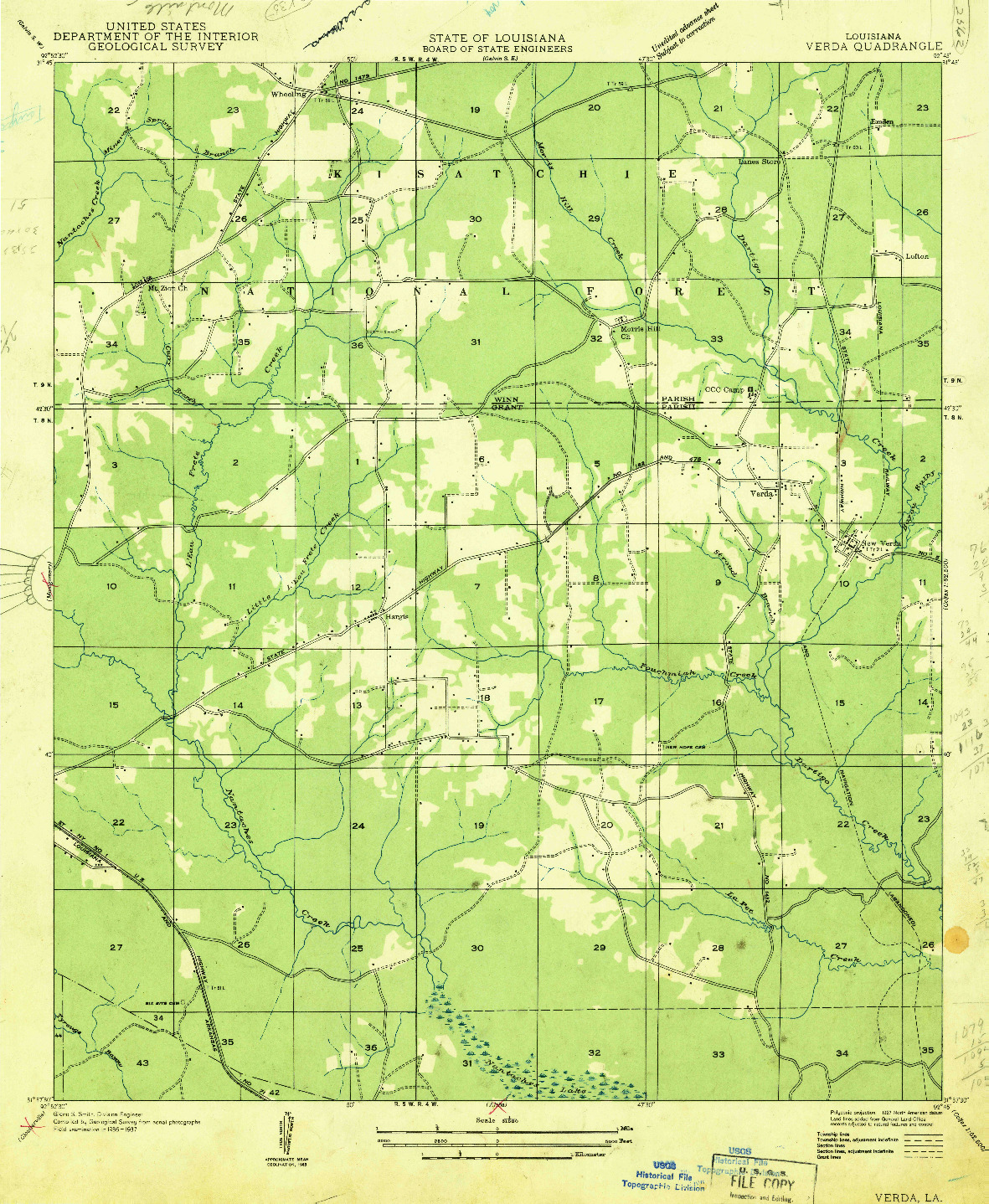 USGS 1:31680-SCALE QUADRANGLE FOR VERDA, LA 1935