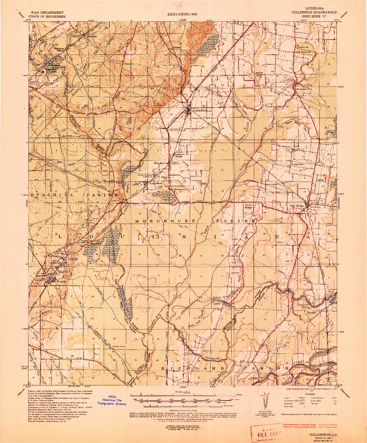 USGS 1:62500-SCALE QUADRANGLE FOR COLLINSTON, LA 1935