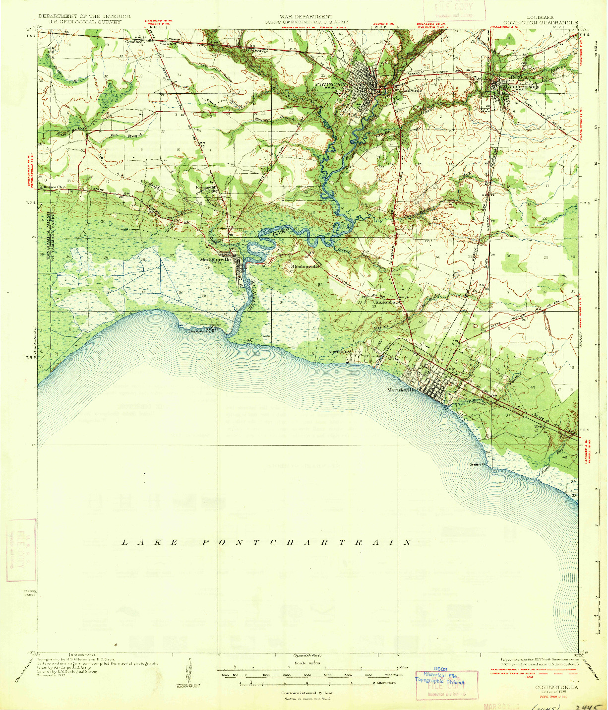 USGS 1:62500-SCALE QUADRANGLE FOR COVINGTON, LA 1935