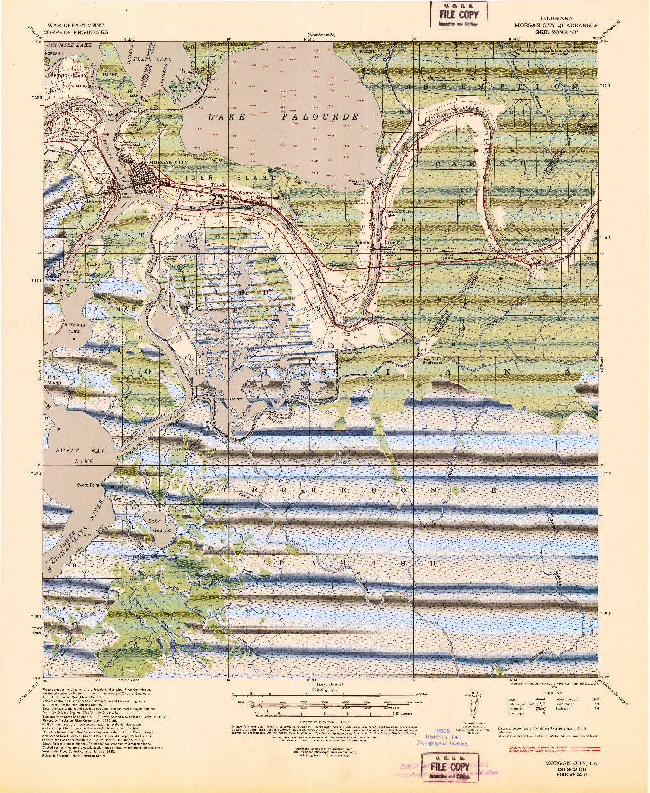 USGS 1:62500-SCALE QUADRANGLE FOR MORGAN CITY, LA 1935