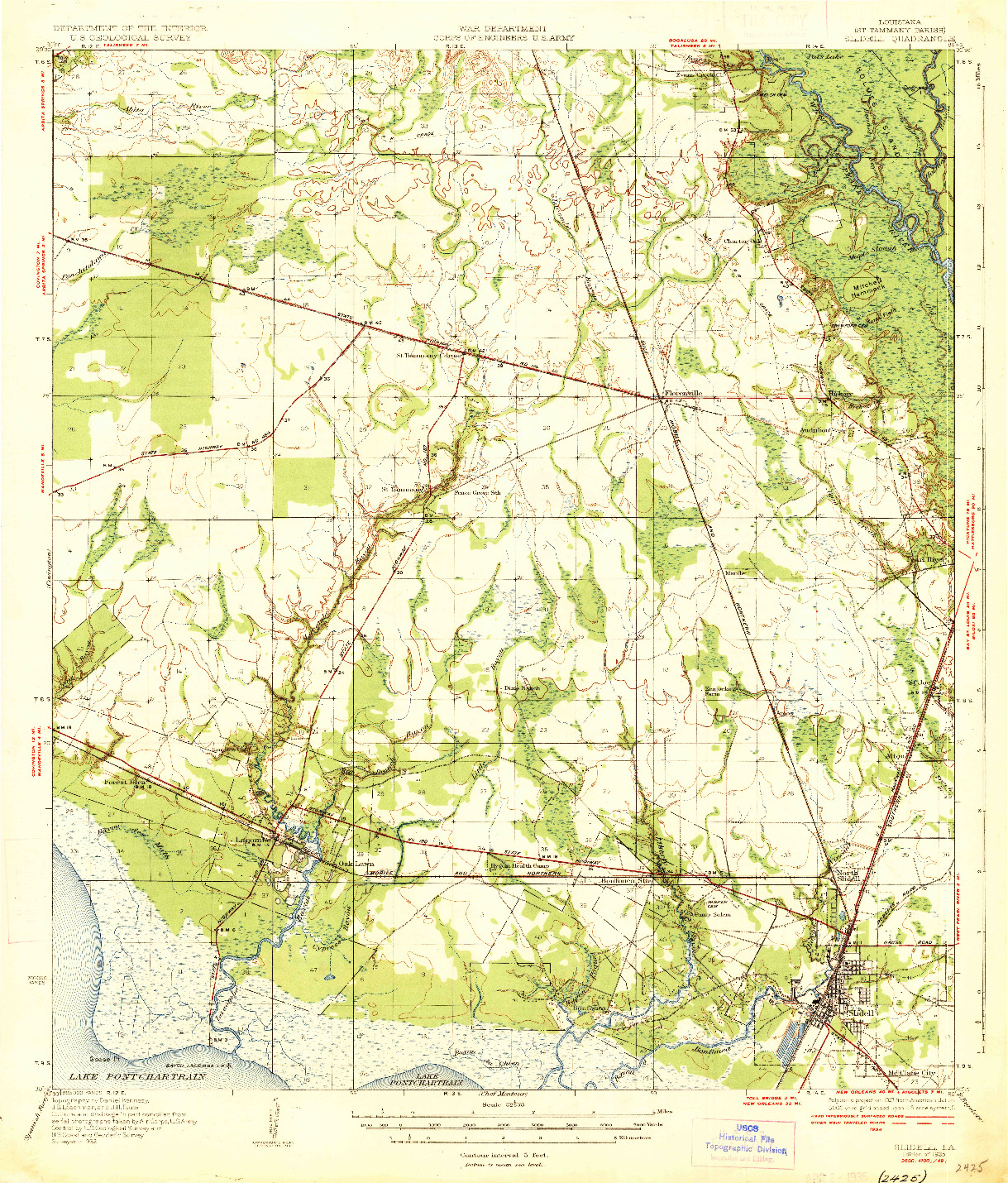USGS 1:62500-SCALE QUADRANGLE FOR SLIDELL, LA 1935