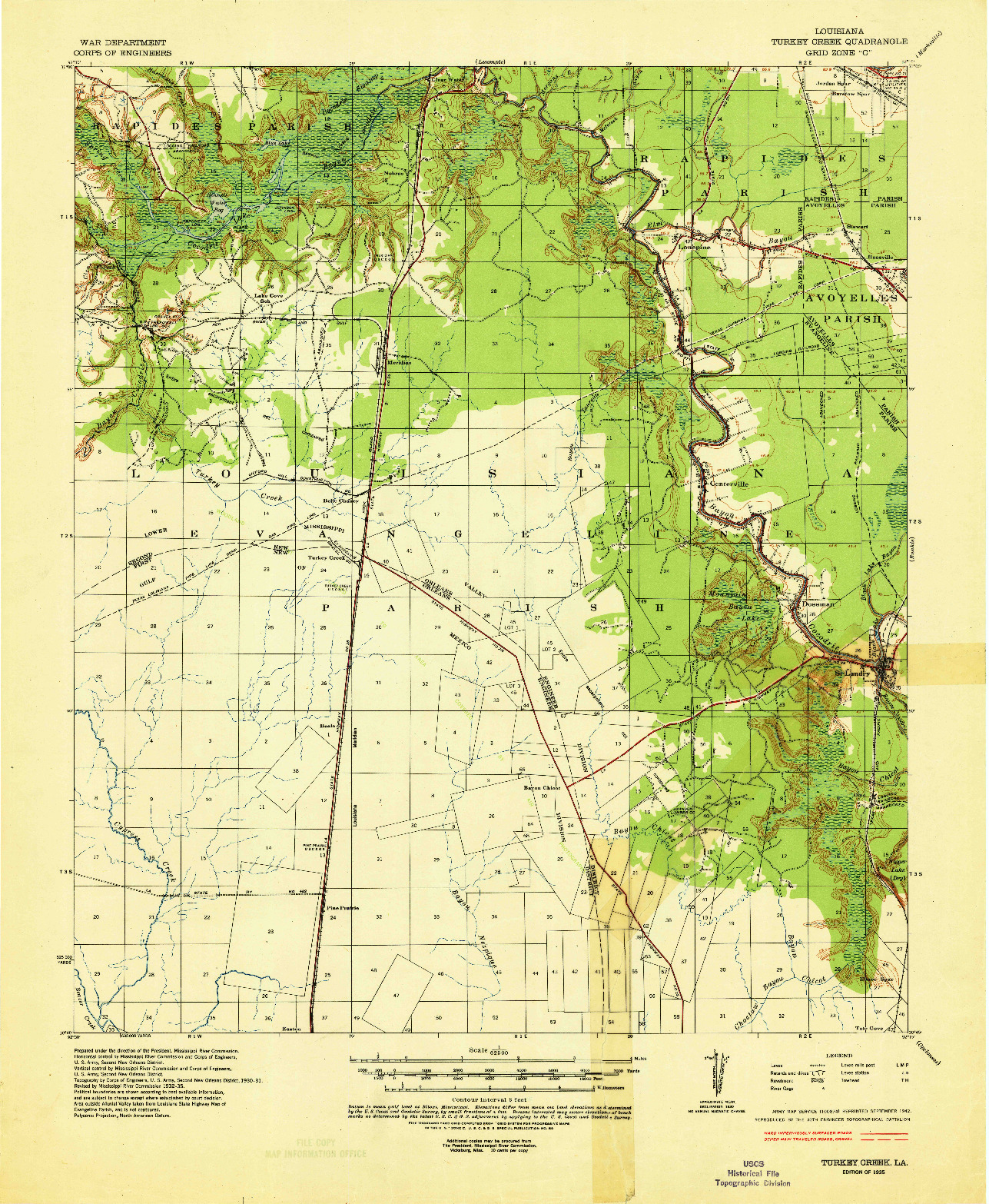 USGS 1:62500-SCALE QUADRANGLE FOR TURKEY CREEK, LA 1935