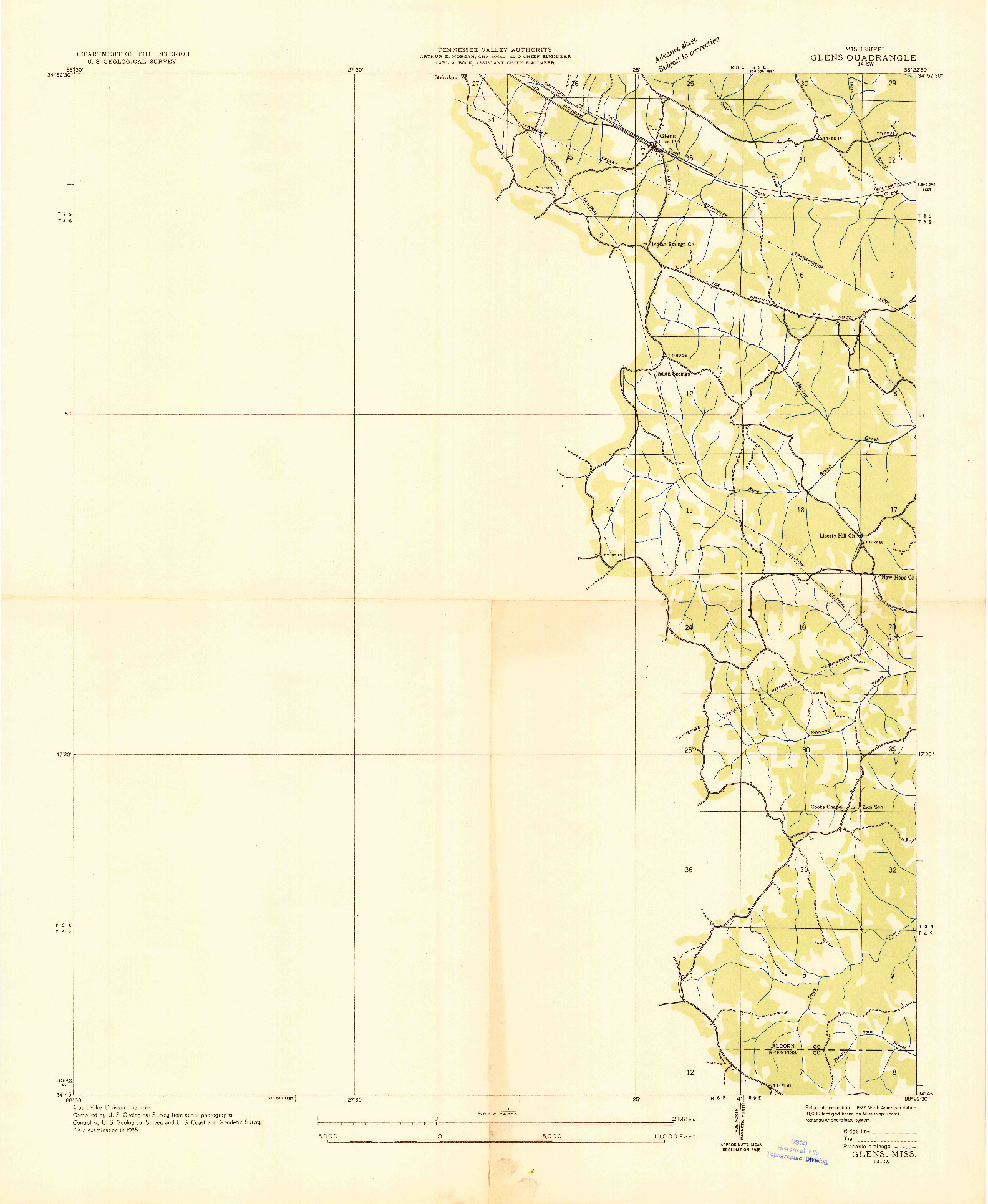 USGS 1:24000-SCALE QUADRANGLE FOR GLENS, MS 1935