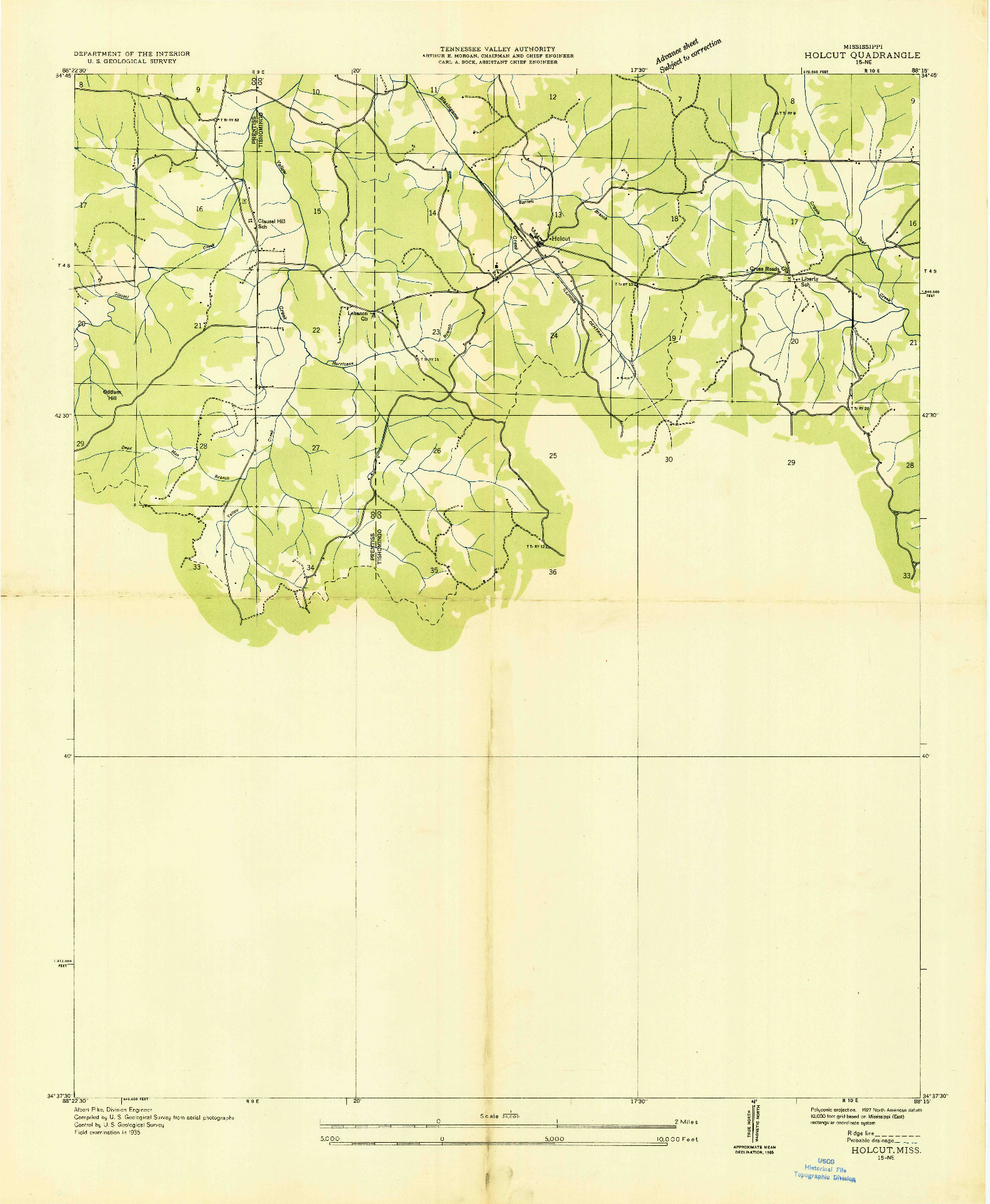 USGS 1:24000-SCALE QUADRANGLE FOR HOLCUT, MS 1935