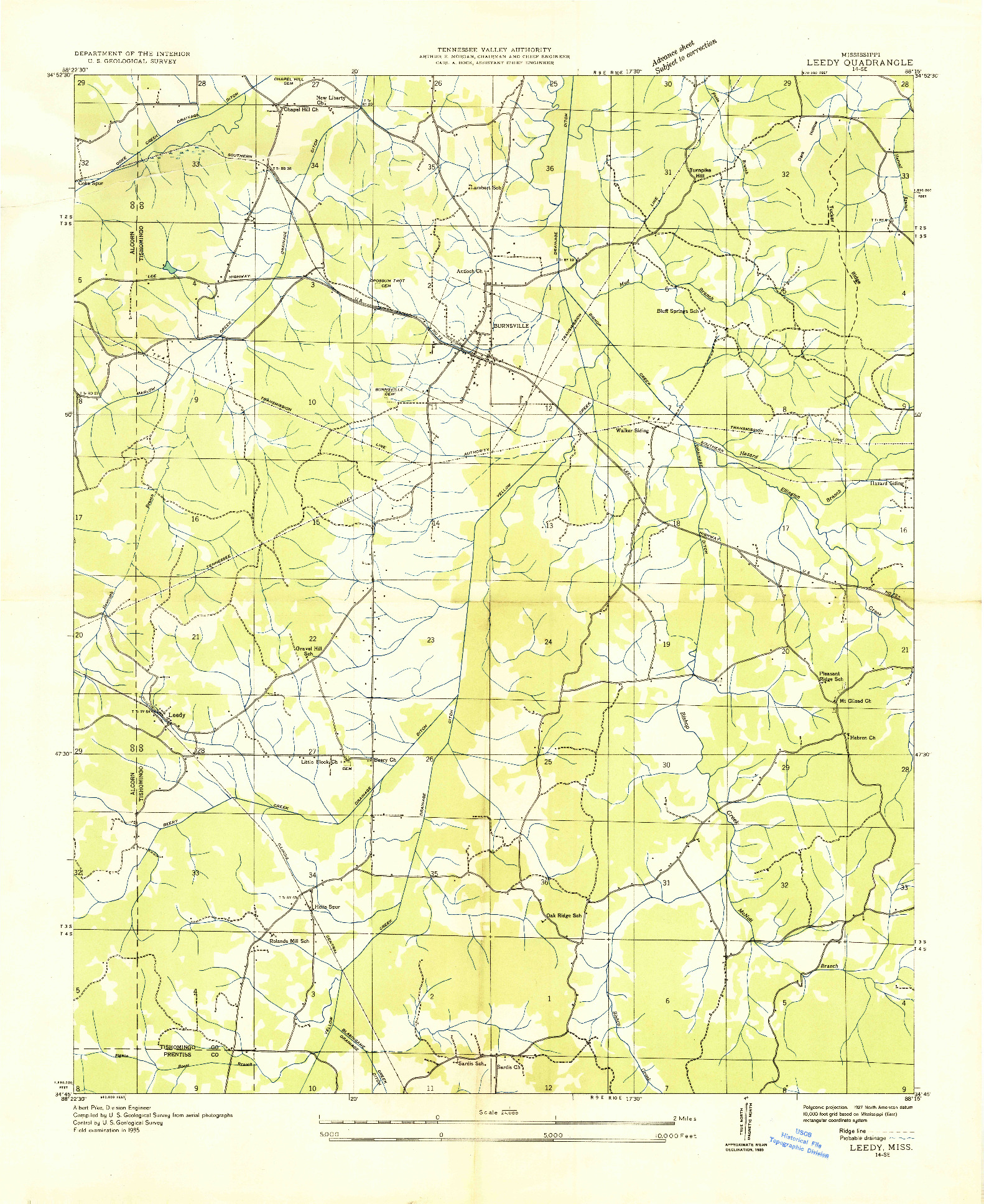 USGS 1:24000-SCALE QUADRANGLE FOR LEEDY, MS 1935