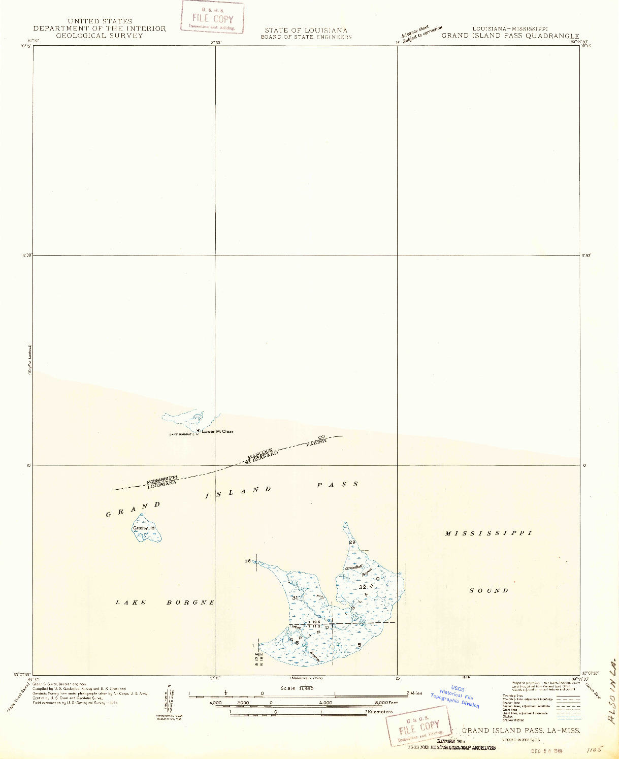 USGS 1:31680-SCALE QUADRANGLE FOR GRAND ISLAND PASS, MS 1935