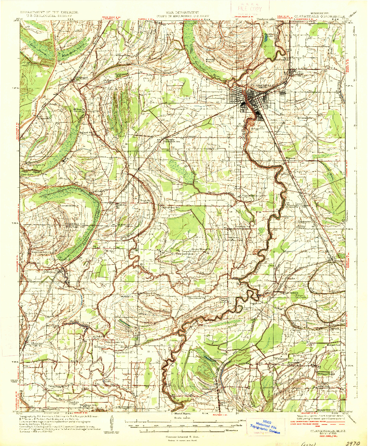 USGS 1:62500-SCALE QUADRANGLE FOR CLARKSDALE, MS 1935