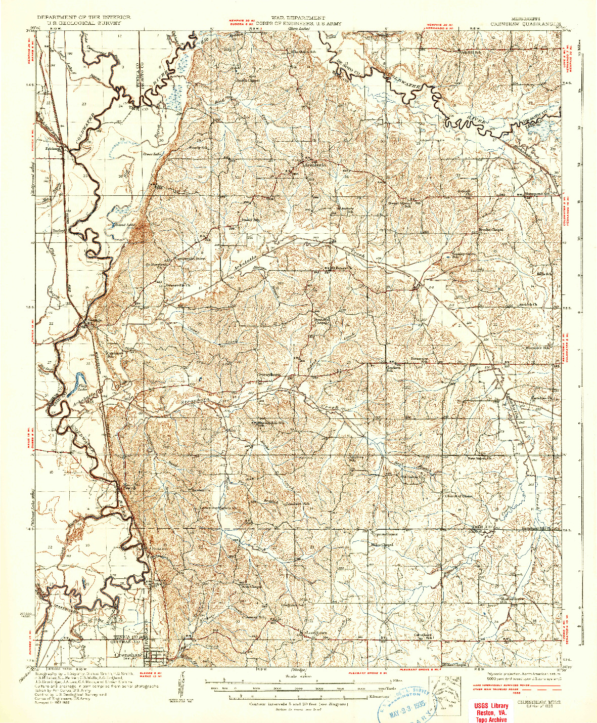 USGS 1:62500-SCALE QUADRANGLE FOR CRENSHAW, MS 1935