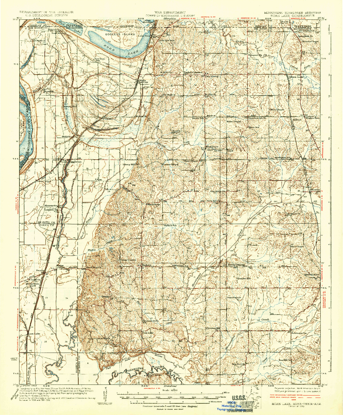 USGS 1:62500-SCALE QUADRANGLE FOR HORN LAKE, MS 1935