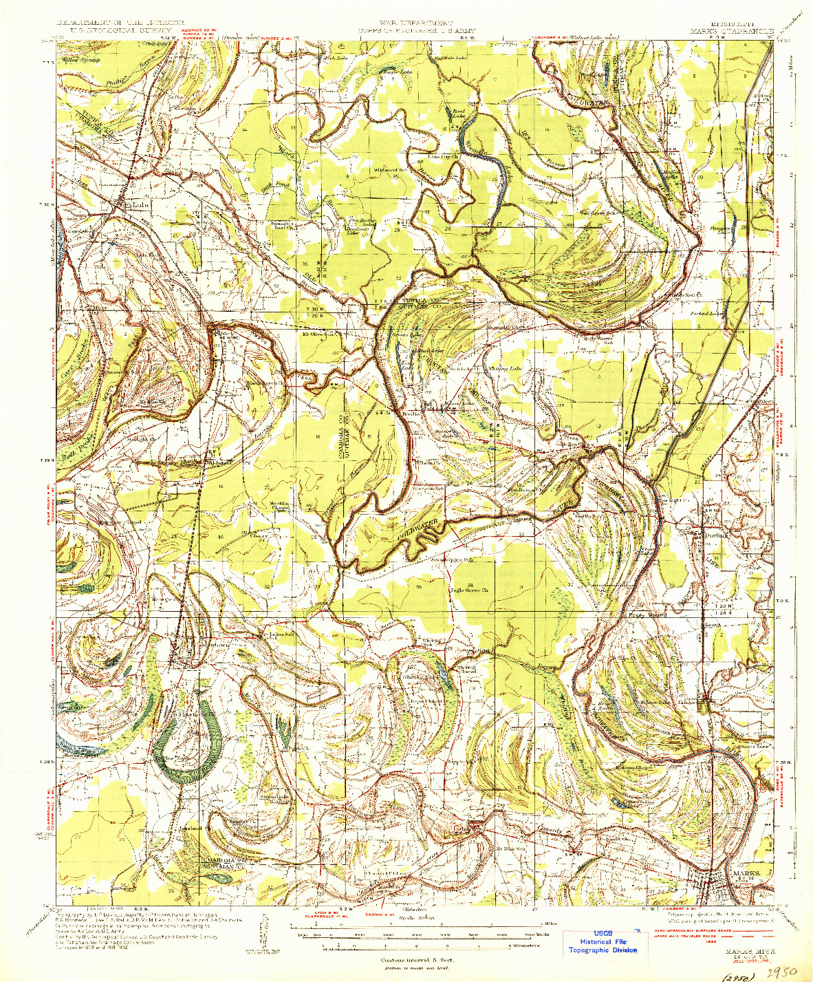 USGS 1:62500-SCALE QUADRANGLE FOR MARKS, MS 1935