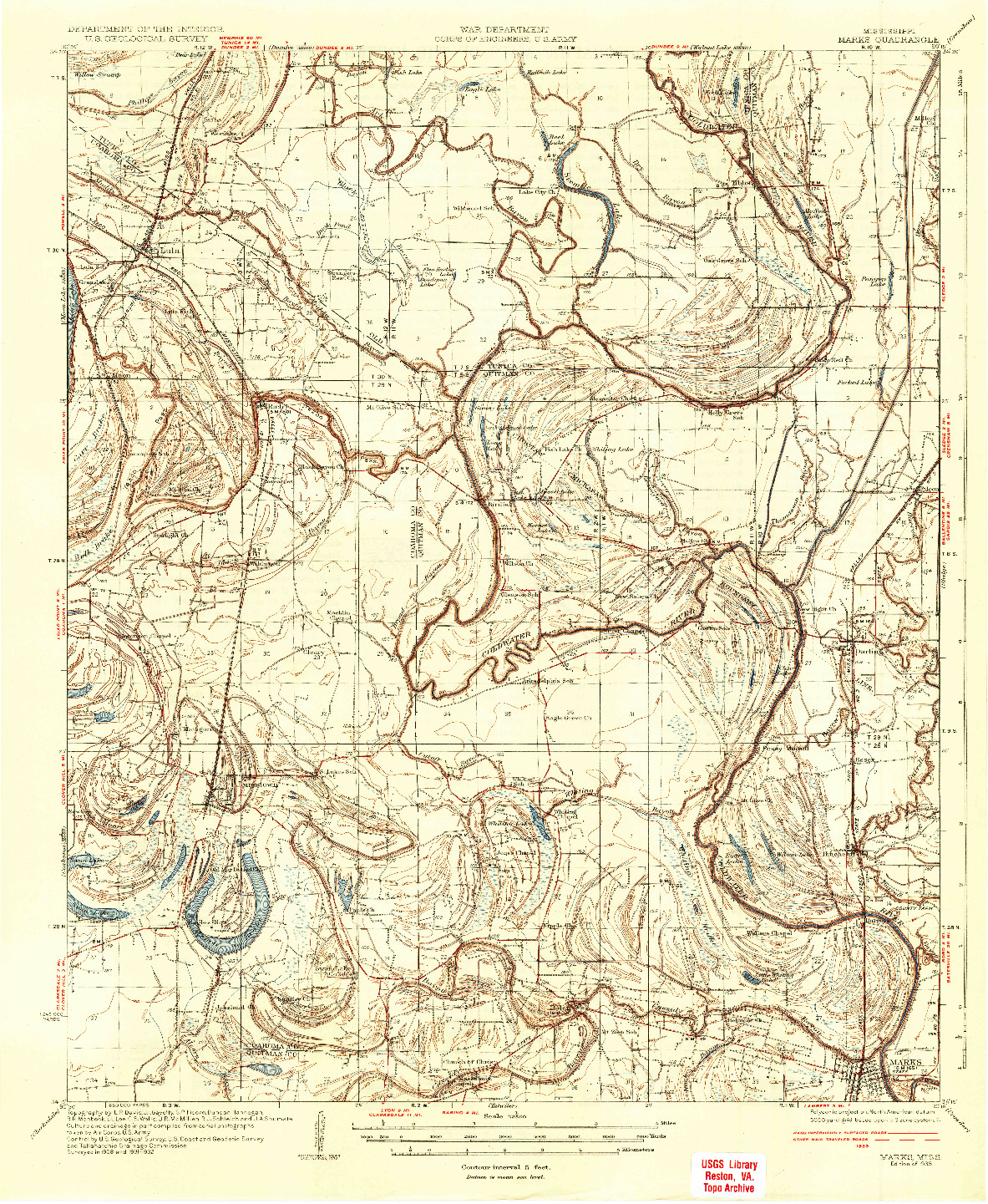 USGS 1:62500-SCALE QUADRANGLE FOR MARKS, MS 1935
