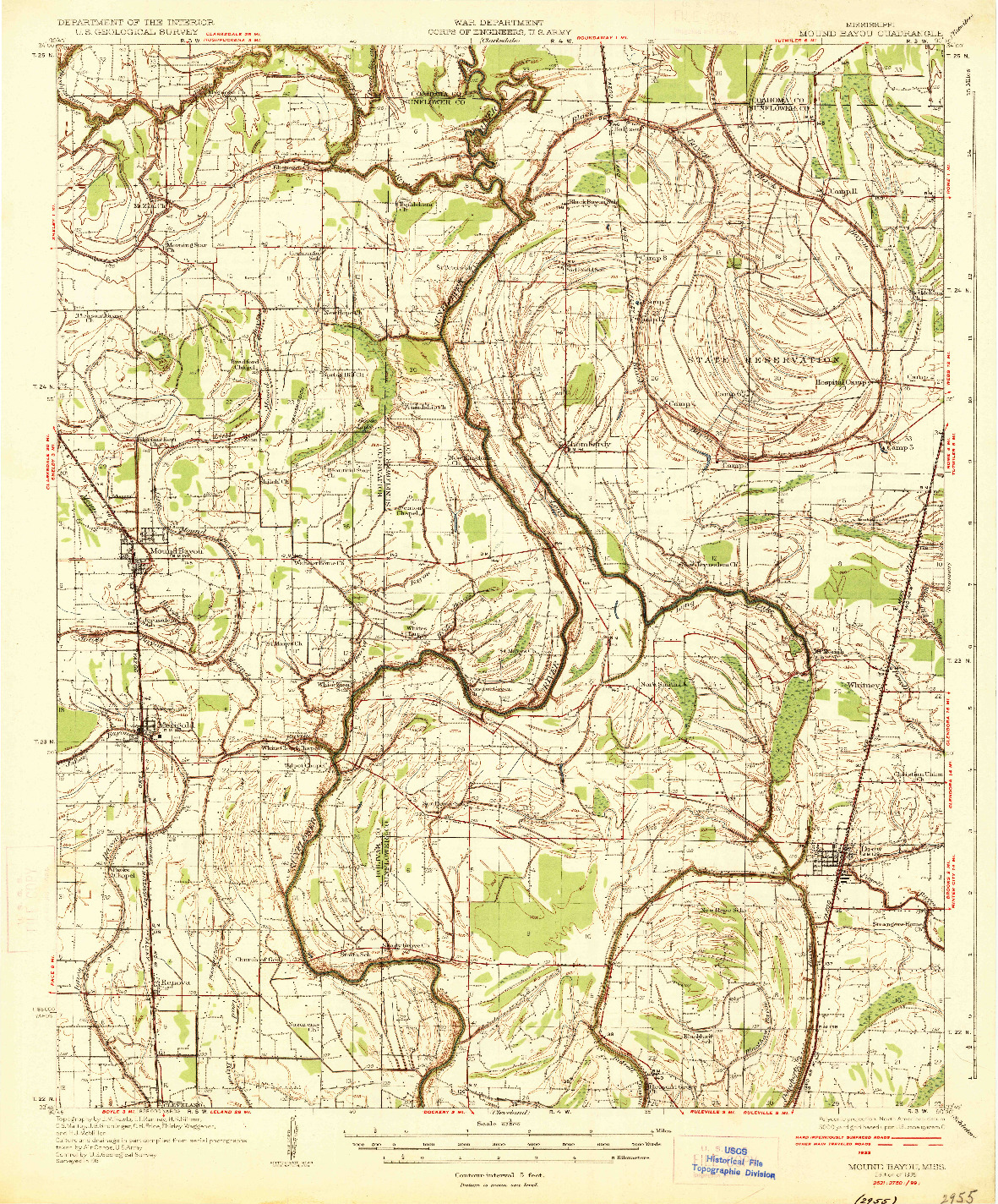USGS 1:62500-SCALE QUADRANGLE FOR MOUND BAYOU, MS 1935