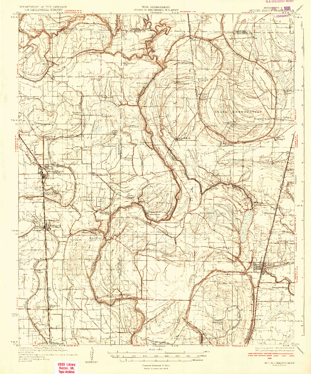 USGS 1:62500-SCALE QUADRANGLE FOR MOUND BAYOU, MS 1935
