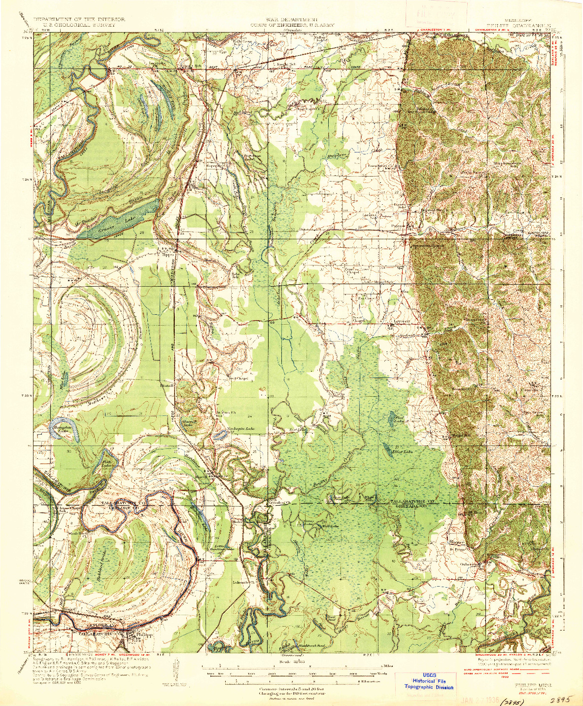 USGS 1:62500-SCALE QUADRANGLE FOR PHILIPP, MS 1935