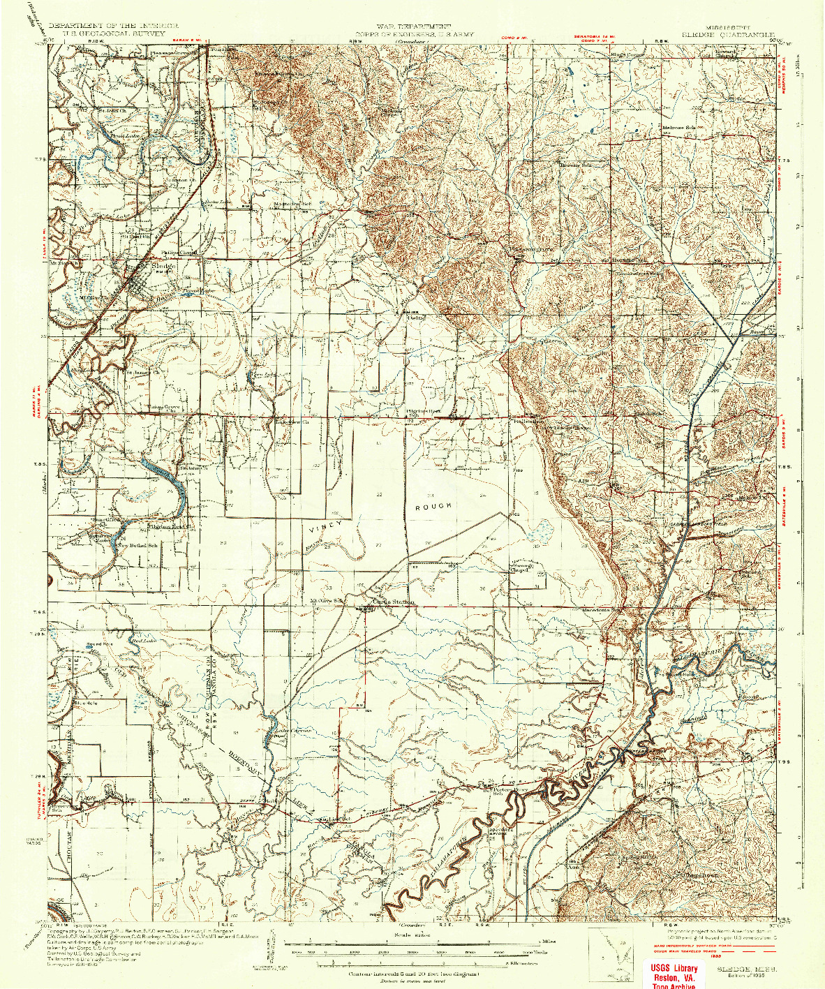 USGS 1:62500-SCALE QUADRANGLE FOR SLEDGE, MS 1935