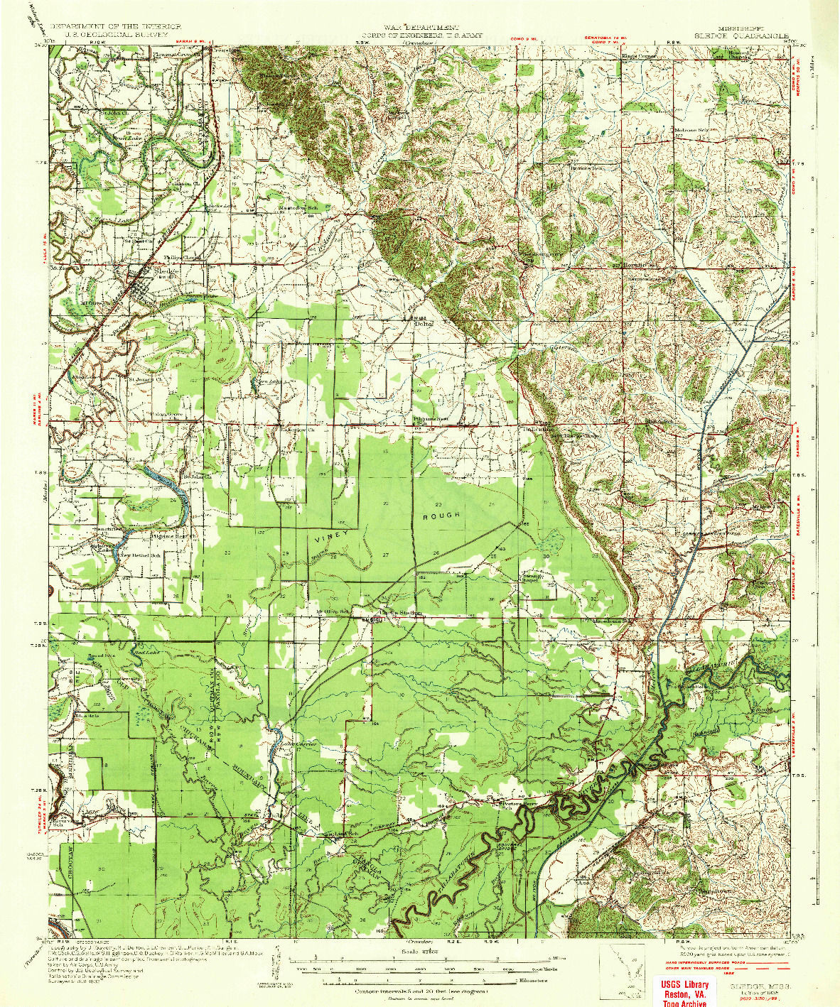 USGS 1:62500-SCALE QUADRANGLE FOR SLEDGE, MS 1935