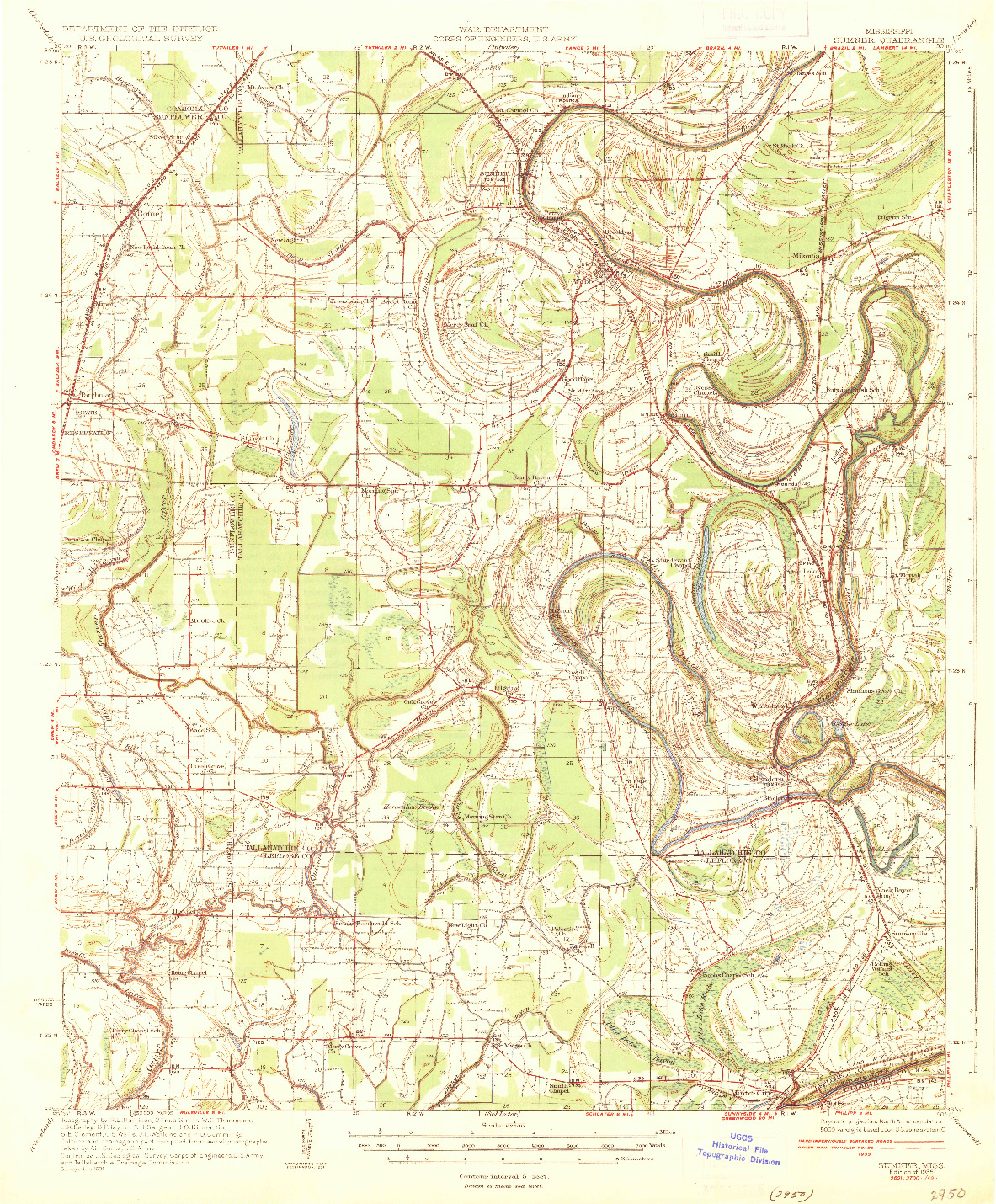 USGS 1:62500-SCALE QUADRANGLE FOR SUMNER, MS 1935