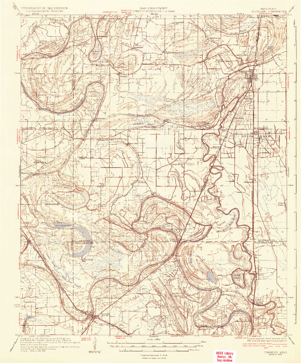 USGS 1:62500-SCALE QUADRANGLE FOR TUTWILER, MS 1935
