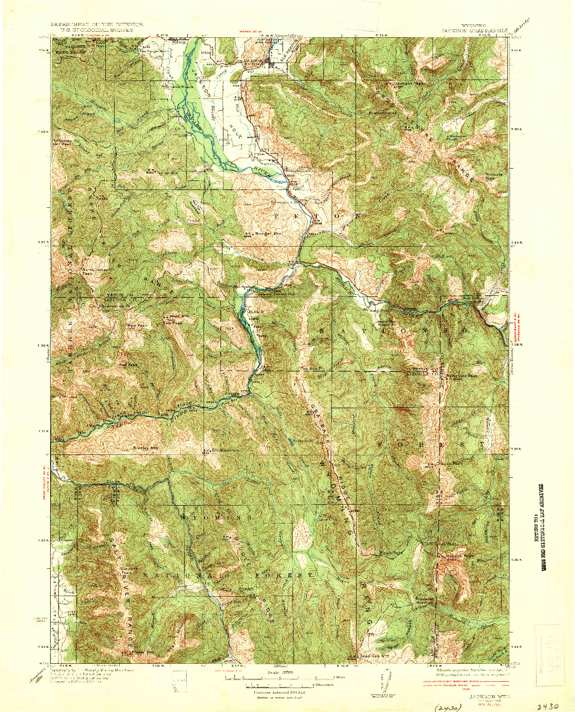 USGS 1:125000-SCALE QUADRANGLE FOR JACKSON, WY 1935