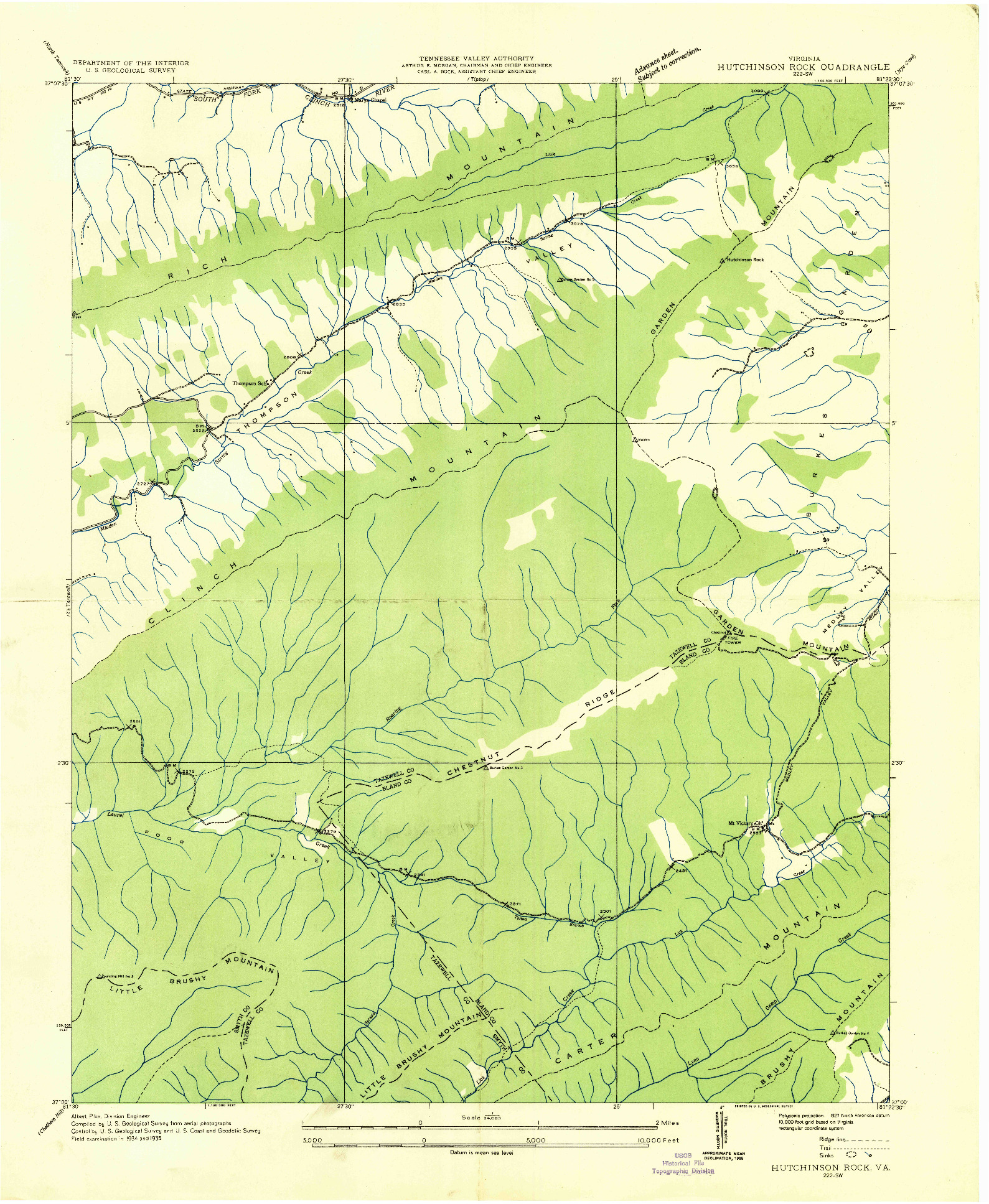 USGS 1:24000-SCALE QUADRANGLE FOR HUTCHINSON ROCK, VA 1935