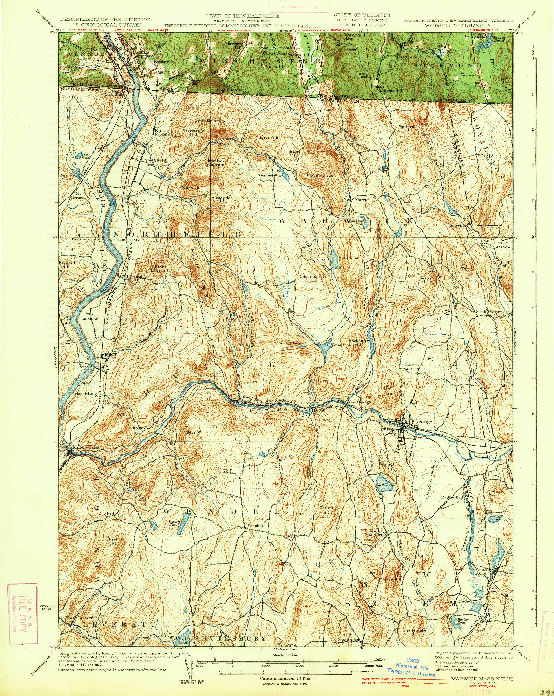 USGS 1:62500-SCALE QUADRANGLE FOR WARWICK, MA 1935