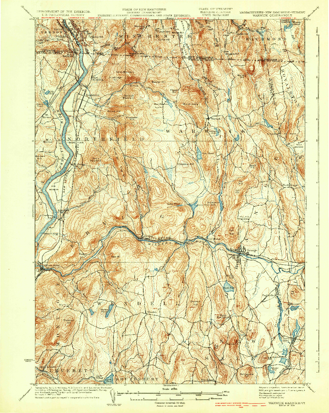 USGS 1:62500-SCALE QUADRANGLE FOR WARWICK, MA 1935